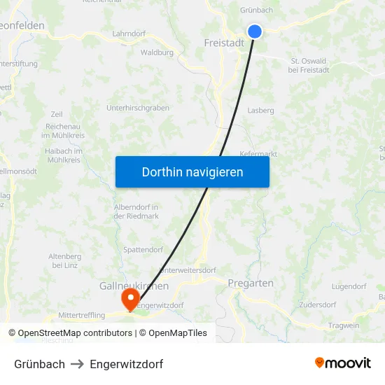 Grünbach to Engerwitzdorf map