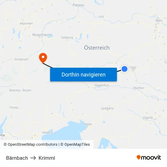 Bärnbach to Krimml map