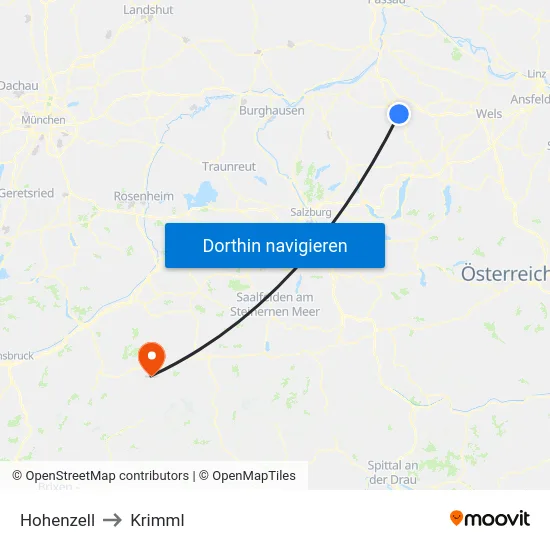 Hohenzell to Krimml map