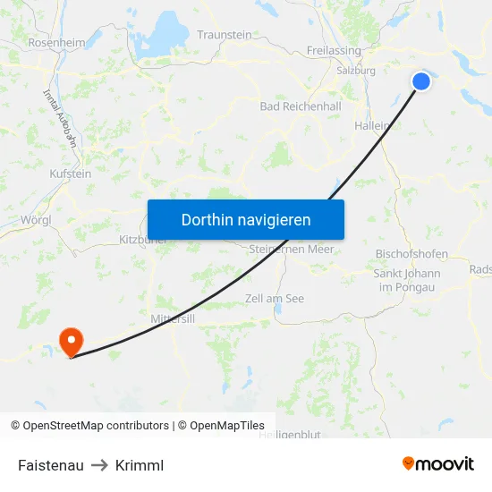 Faistenau to Krimml map
