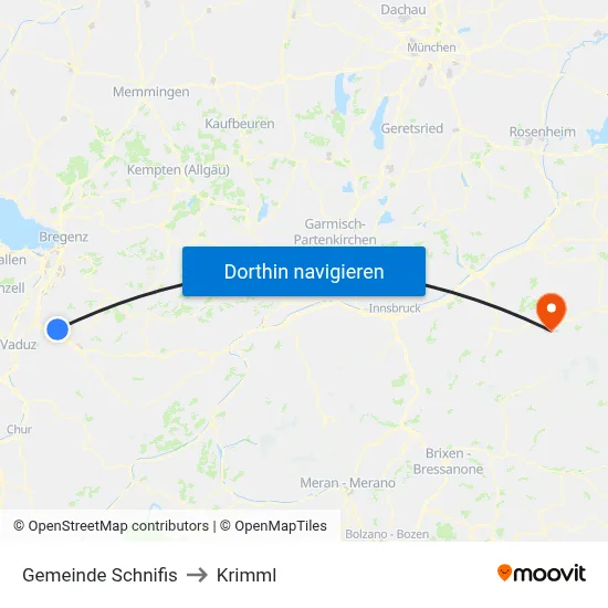 Gemeinde Schnifis to Krimml map
