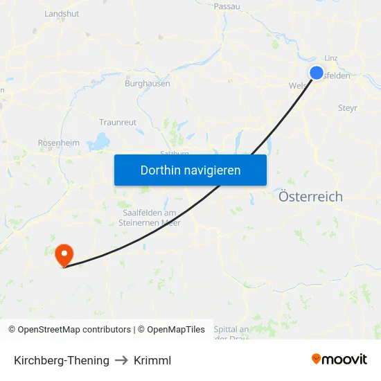 Kirchberg-Thening to Krimml map