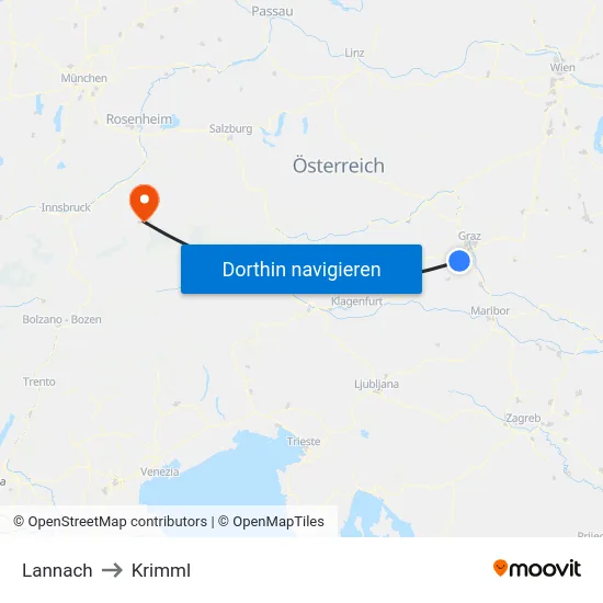 Lannach to Krimml map