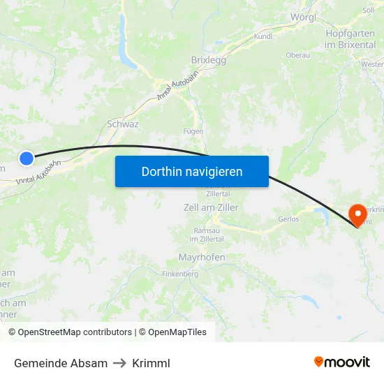 Gemeinde Absam to Krimml map