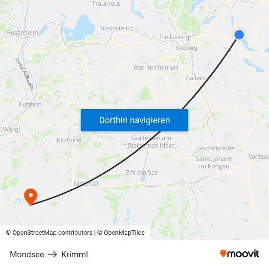 Mondsee to Krimml map