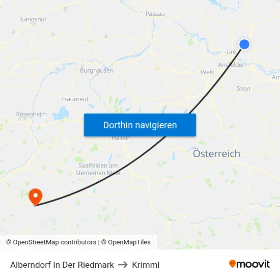 Alberndorf In Der Riedmark to Krimml map