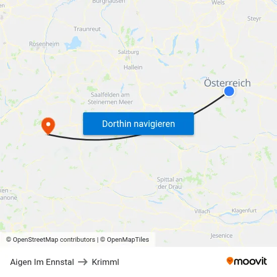 Aigen Im Ennstal to Krimml map