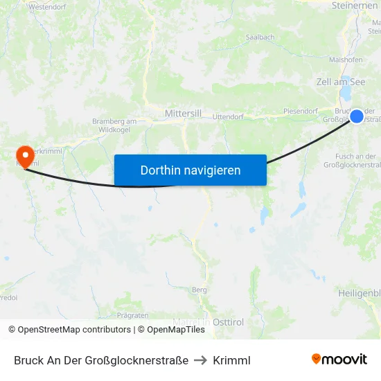 Bruck An Der Großglocknerstraße to Krimml map