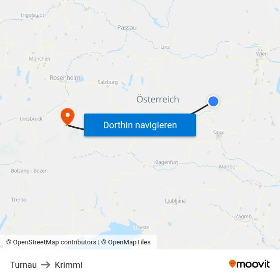 Turnau to Krimml map
