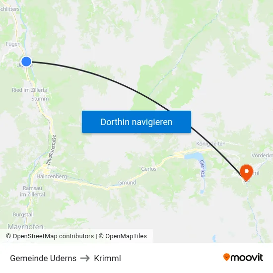 Gemeinde Uderns to Krimml map