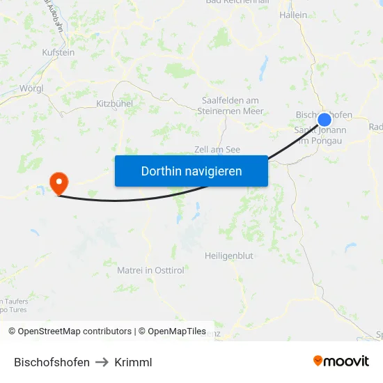 Bischofshofen to Krimml map