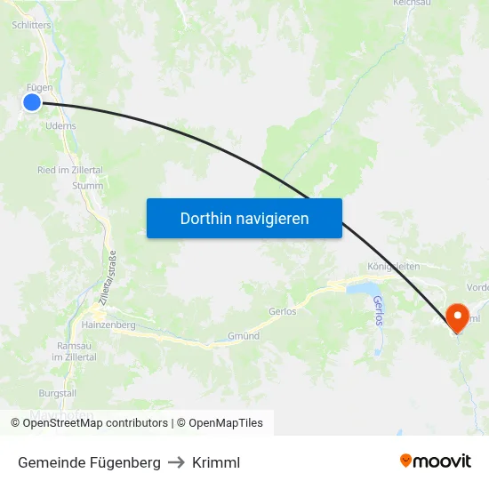 Gemeinde Fügenberg to Krimml map