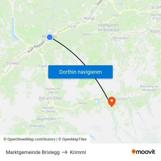 Marktgemeinde Brixlegg to Krimml map