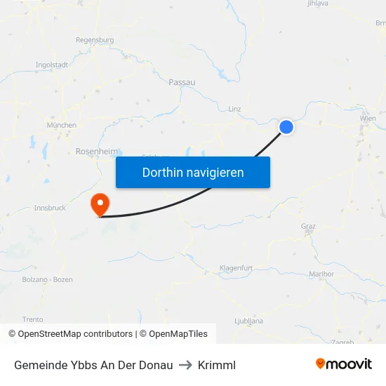 Gemeinde Ybbs An Der Donau to Krimml map