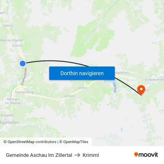 Gemeinde Aschau Im Zillertal to Krimml map