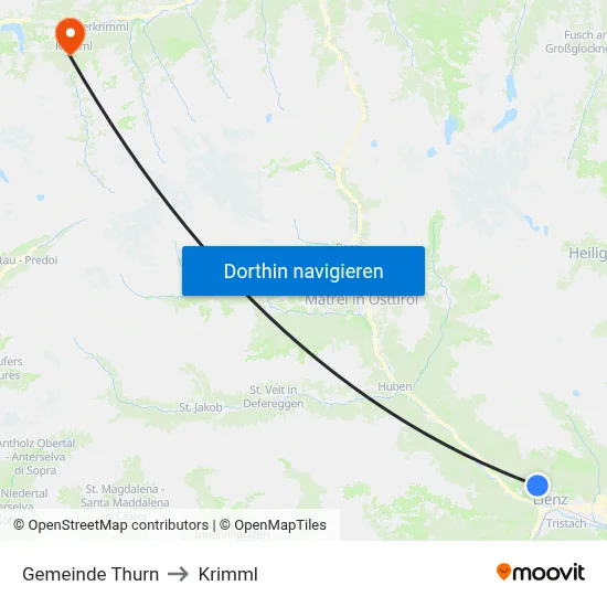 Gemeinde Thurn to Krimml map