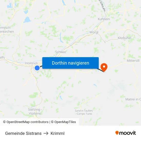 Gemeinde Sistrans to Krimml map