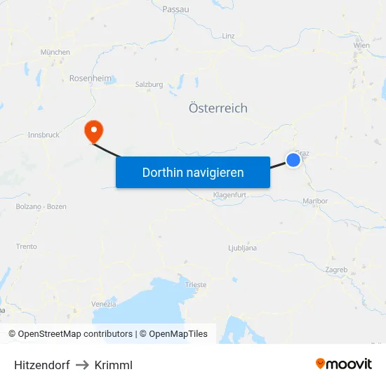 Hitzendorf to Krimml map