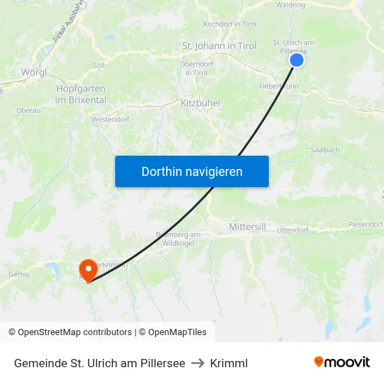 Gemeinde St. Ulrich am Pillersee to Krimml map