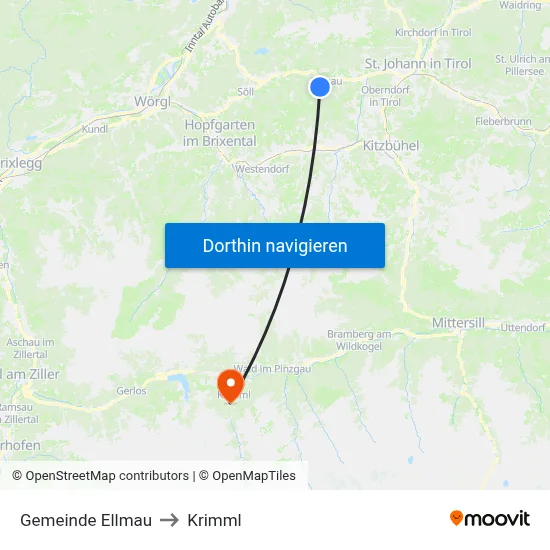Gemeinde Ellmau to Krimml map