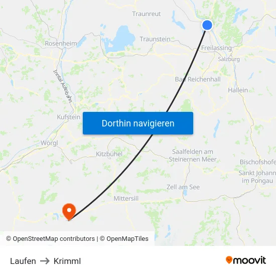 Laufen to Krimml map