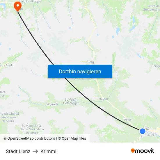 Stadt Lienz to Krimml map