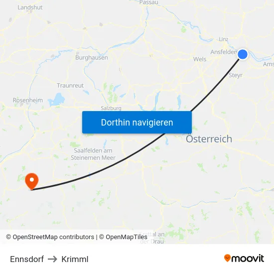 Ennsdorf to Krimml map
