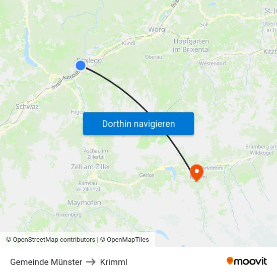 Gemeinde Münster to Krimml map