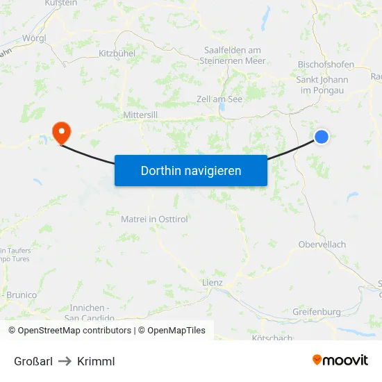 Großarl to Krimml map