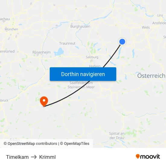 Timelkam to Krimml map