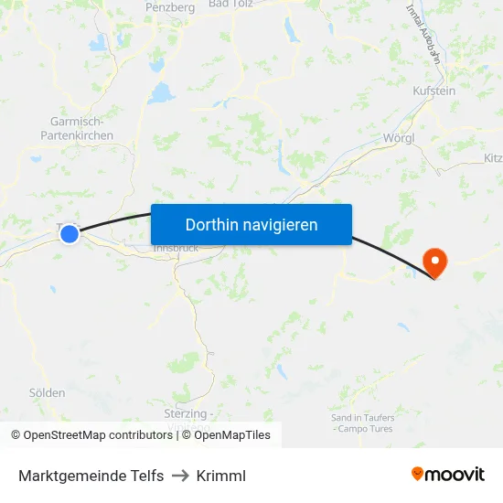 Marktgemeinde Telfs to Krimml map