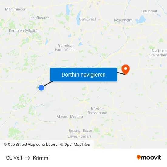 St. Veit to Krimml map
