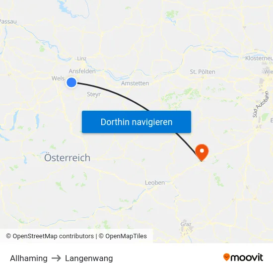 Allhaming to Langenwang map