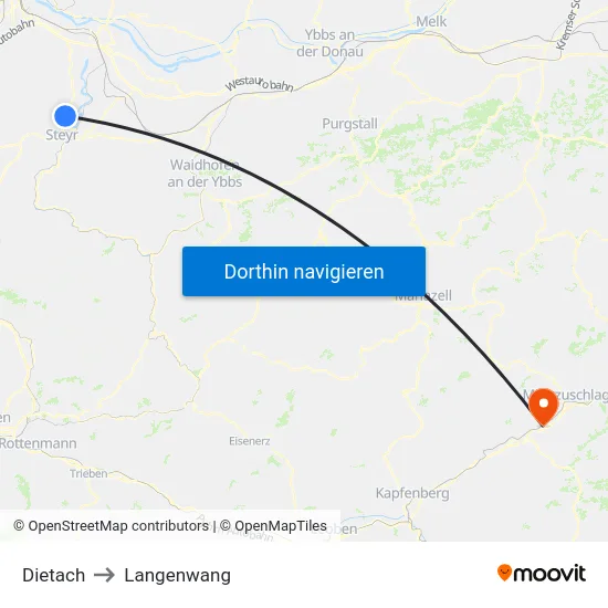 Dietach to Langenwang map