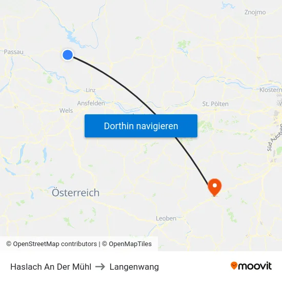 Haslach An Der Mühl to Langenwang map