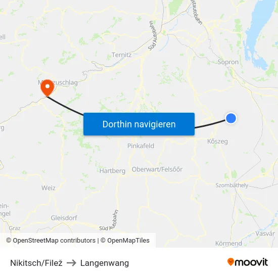 Nikitsch/Filež to Langenwang map