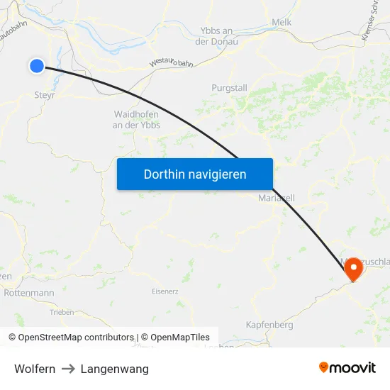 Wolfern to Langenwang map