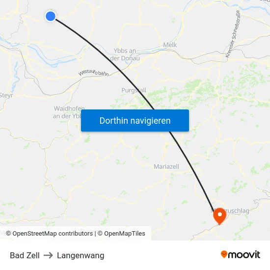 Bad Zell to Langenwang map