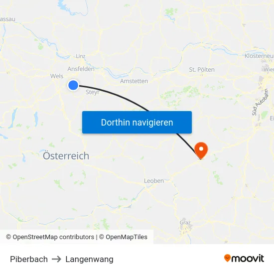 Piberbach to Langenwang map