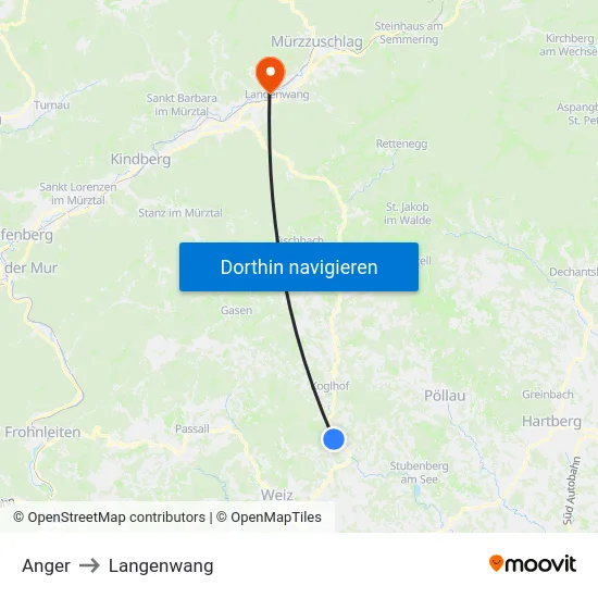 Anger to Langenwang map
