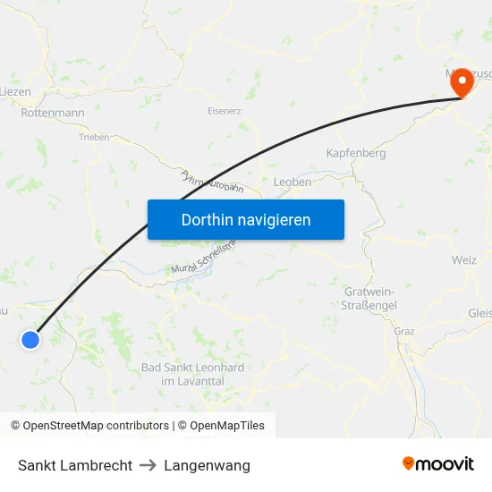 Sankt Lambrecht to Langenwang map