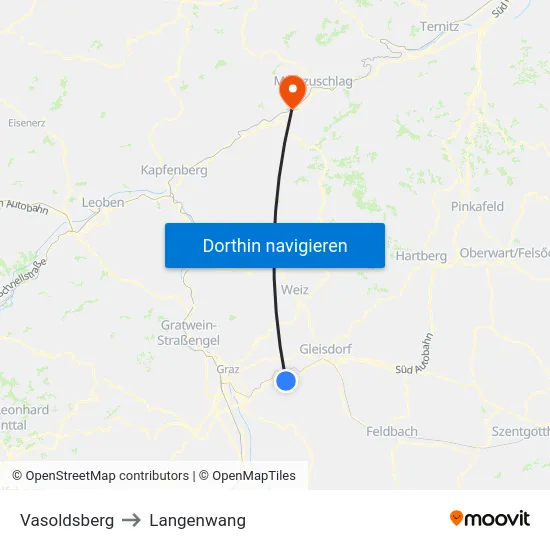 Vasoldsberg to Langenwang map