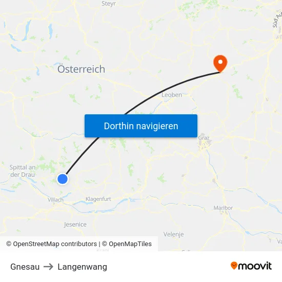 Gnesau to Langenwang map