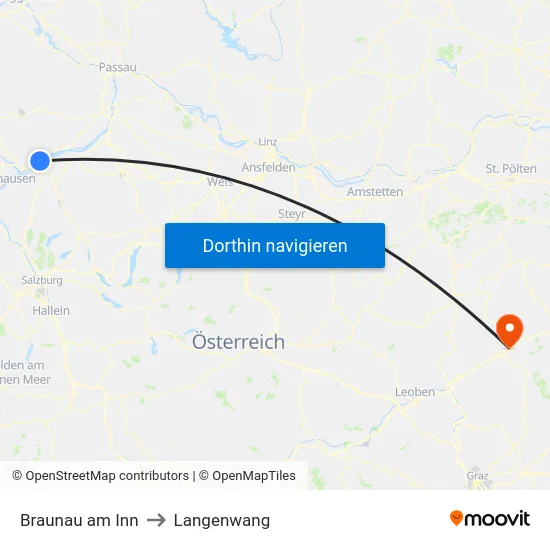Braunau am Inn to Langenwang map