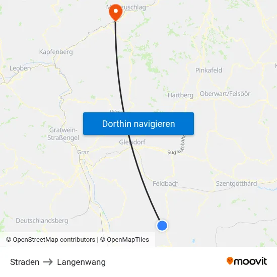 Straden to Langenwang map