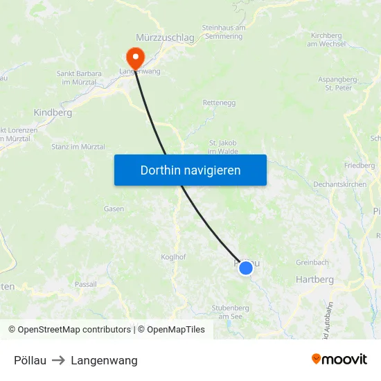 Pöllau to Langenwang map