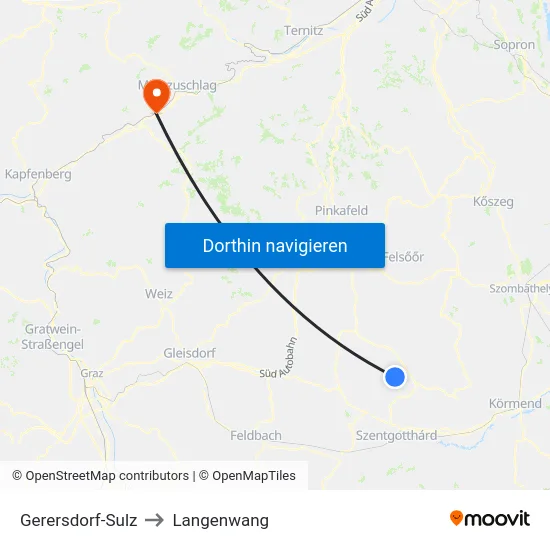 Gerersdorf-Sulz to Langenwang map