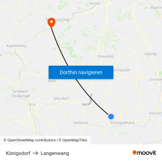 Königsdorf to Langenwang map