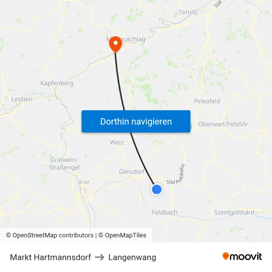 Markt Hartmannsdorf to Langenwang map