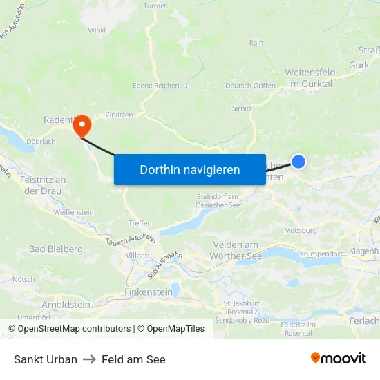 Sankt Urban to Feld am See map